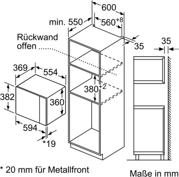 Neff HLAWD53N0 HWB53 Einbau-Mikrowelle schwarz für 60cm breite u.38cm hohe Hochschränke